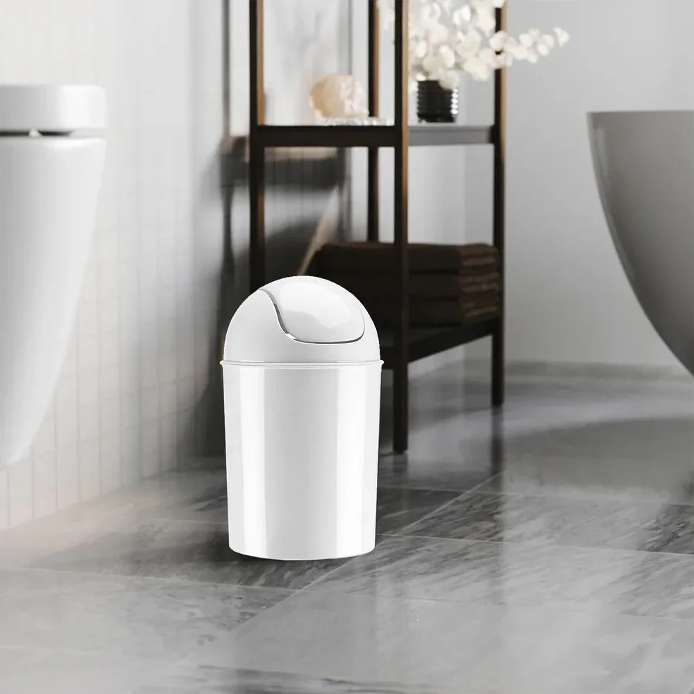 Mini Trash Can 1.25 Gallon White Swing Lid Small Waste Bin for Bathroom Kitchen